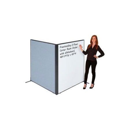 Global Equipment Interion    Freestanding 2-Panel Corner Room Divider with Whiteboard, 48-1/4"W x 60"H, Blue 695161BL